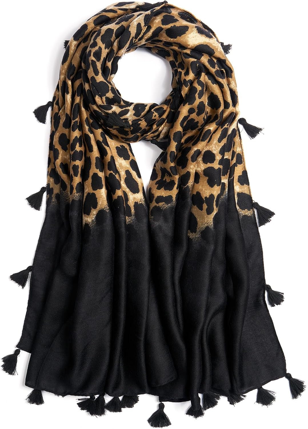 Scarf for Women Lightweight Soft Floral Leopard Printed Scarves Fall Winter Fashion Shawl Wrap with Fringe