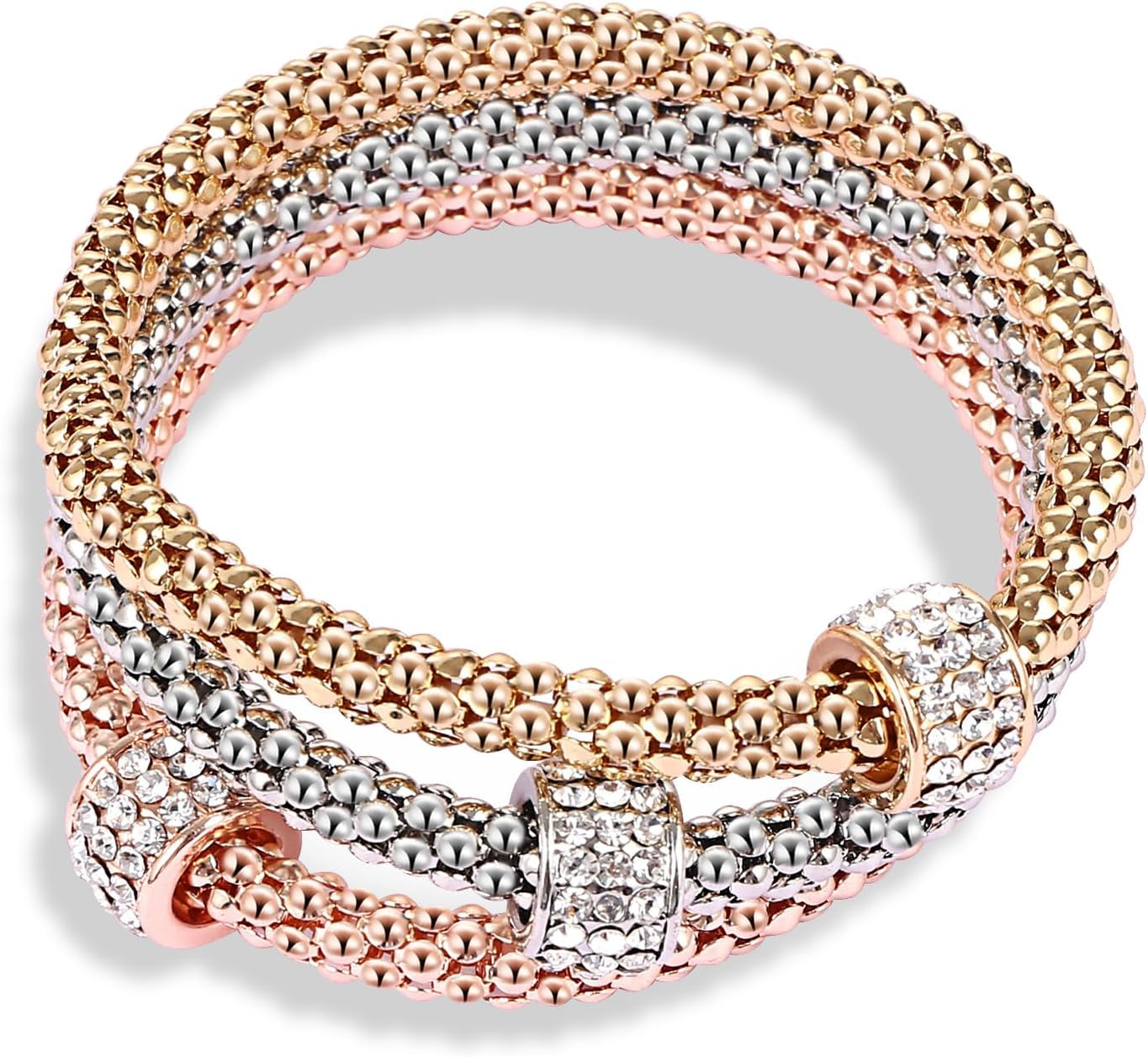 Stretch Bracelets for Women Gold/Silver/Rose Gold Elastic Bracelet Set for Women 3 PCS Stackable Bracelets Multilayer Charm Bracelet Christmas Gifts for Women