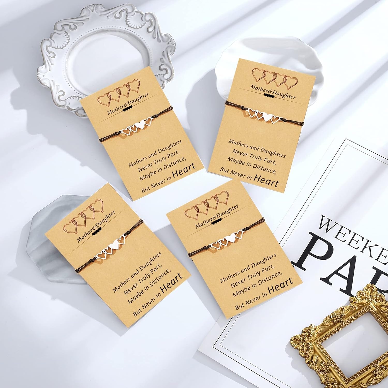 Desimtion Mother Daughter Bracelets Set for 2, 3, 4, 5, 6, Wish Matching Heart Bracelets for Mom and Daughter,Christmas Gifts for Mom Daughters