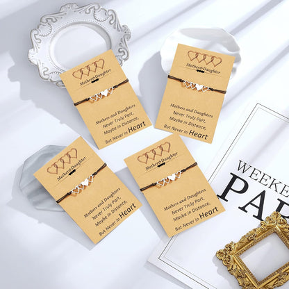 Desimtion Mother Daughter Bracelets Set for 2, 3, 4, 5, 6, Wish Matching Heart Bracelets for Mom and Daughter,Christmas Gifts for Mom Daughters