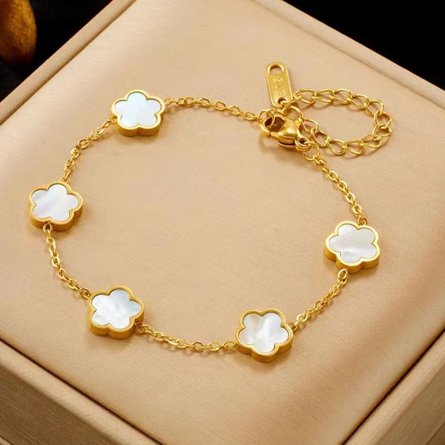 3 Pcs Four-Leaf Clover Jewelry for Women, 18K Gold Plated Stainless Steel Necklace, Bracelet Set, Gold Bracelet Cubic Zirconia Bangle, Clover Jewellery Set for Mother'S Day, Valentine'S Day