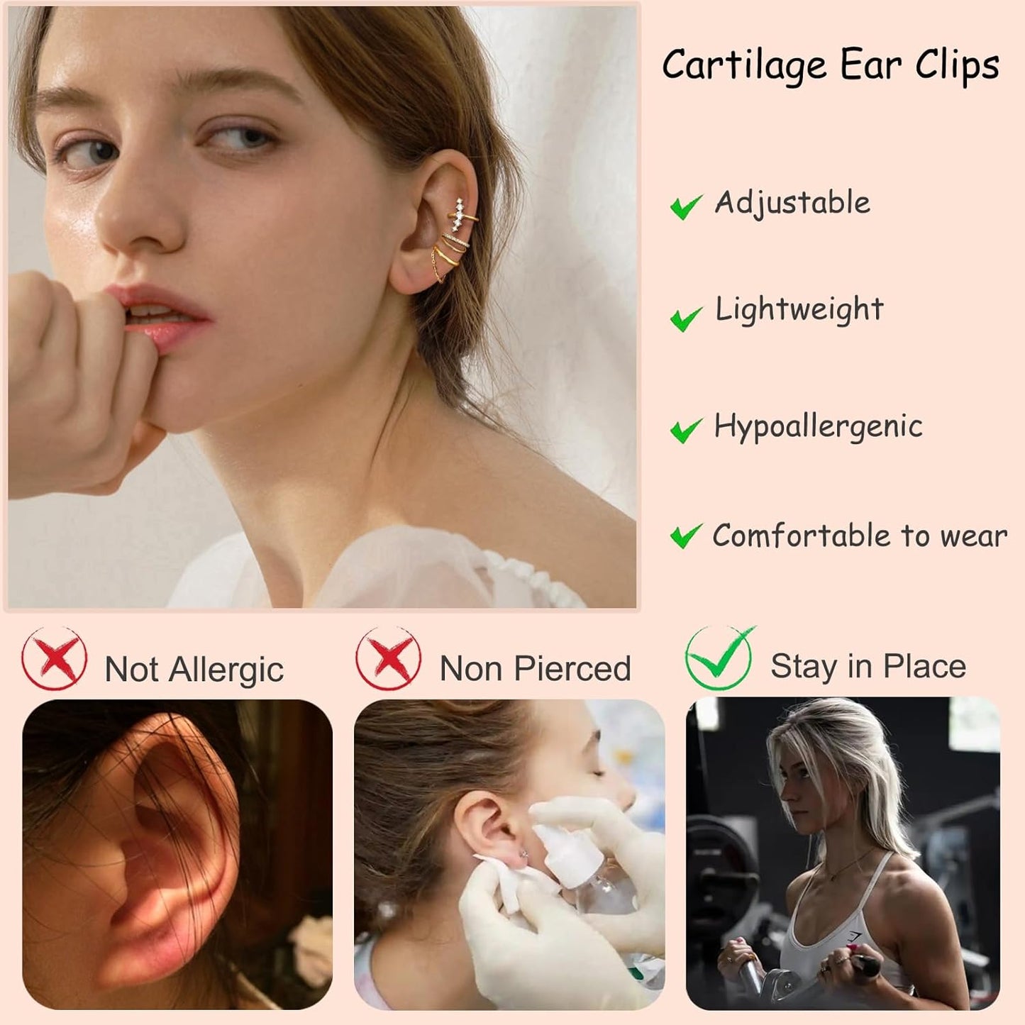 Ear Cuff Earrings for Women Non Piercing 14K Gold/Sterling Silver Plated Hoop Cuffs Non Pierced Fake Earring Dainty Faux Earrings Hypoallergenic Cartilage Ear Clips Jewelry