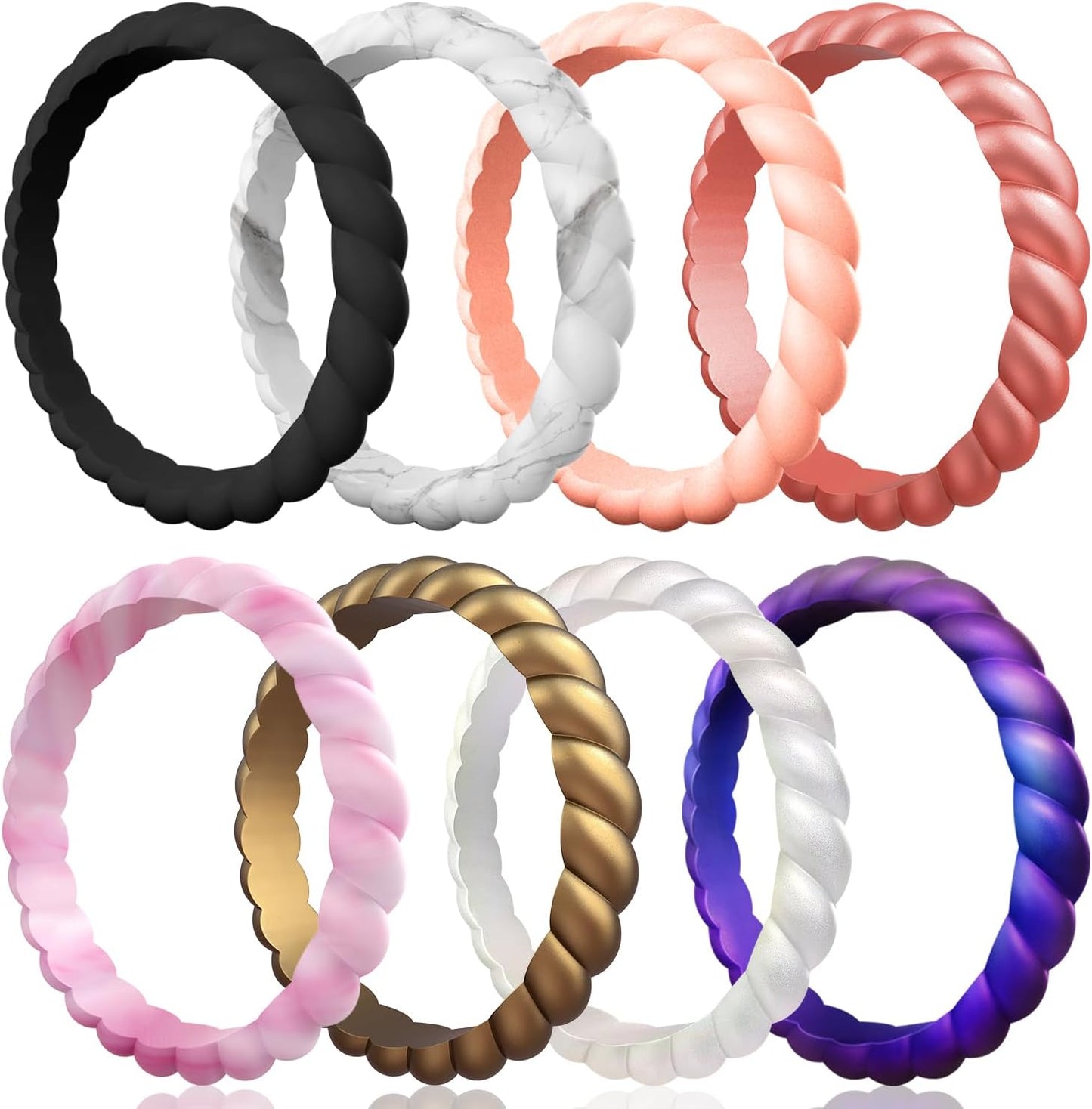 Egnaro Silicone Wedding Ring for Women,Thin and Stackble Braided Rubber Wedding Bands,No-Toxic,Skin Safe