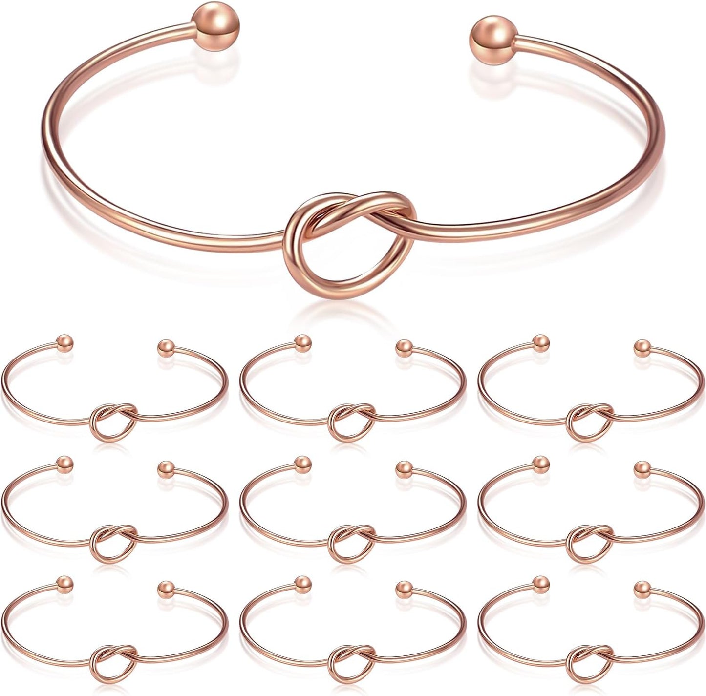 Hicarer 10 Pcs Knot Bracelet for Bridesmaid Proposal Gifts, Tie the Love Knot Bridesmaid Bracelet for Women Wedding Proposal Cuff Bangle with Cards(Gold)