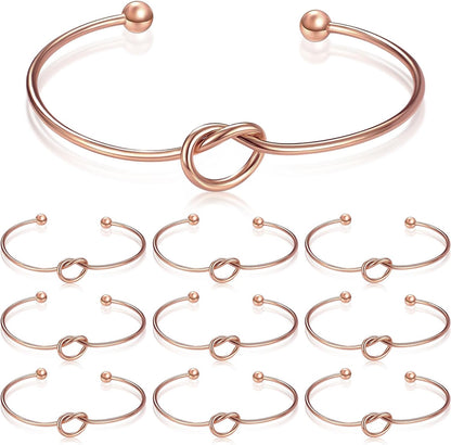 Hicarer 10 Pcs Knot Bracelet for Bridesmaid Proposal Gifts, Tie the Love Knot Bridesmaid Bracelet for Women Wedding Proposal Cuff Bangle with Cards(Gold)