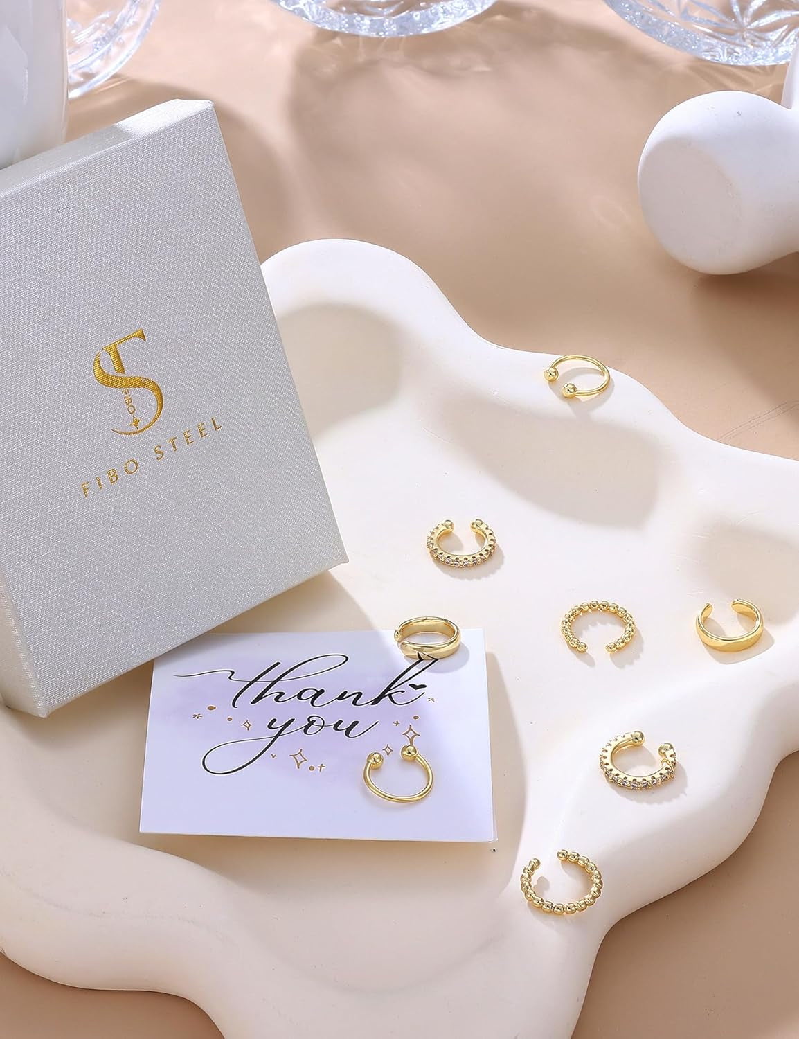 𝟒𝐏𝐚𝐢𝐫𝐬 14K Gold Plated Ear Cuff Earrings for Women Non Piercing - Hypoallergenic Ear Cuffs 14K Silver/Gold Plated Non Tarnish Clip on Cartilage Earrings Fake Earring Set Trendy Jewelry