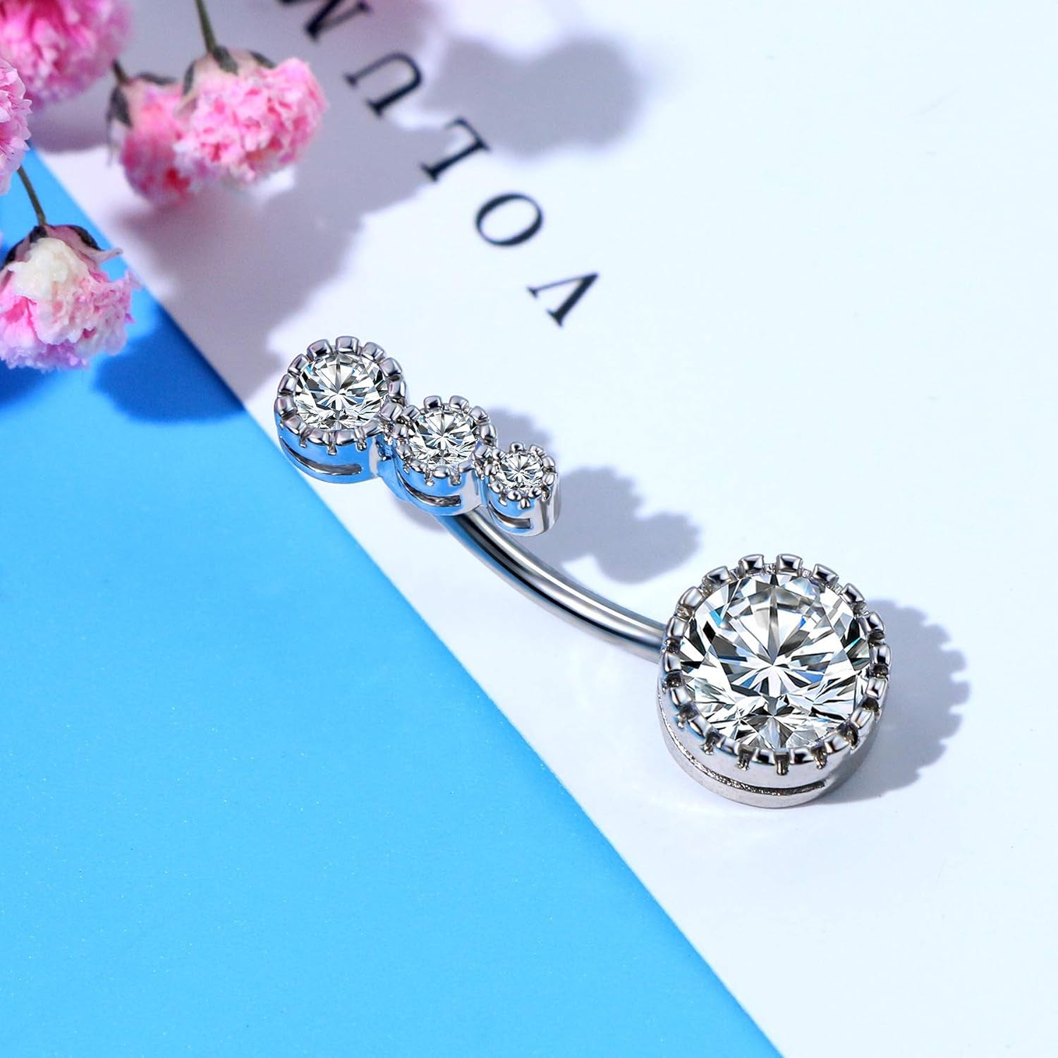 OUFER 3PCS Belly Button Rings, Clear CZ 316L Surgical Steel 14G Belly Rings Dangle Navel Rings Belly Rings Belly Piercing Jewelry