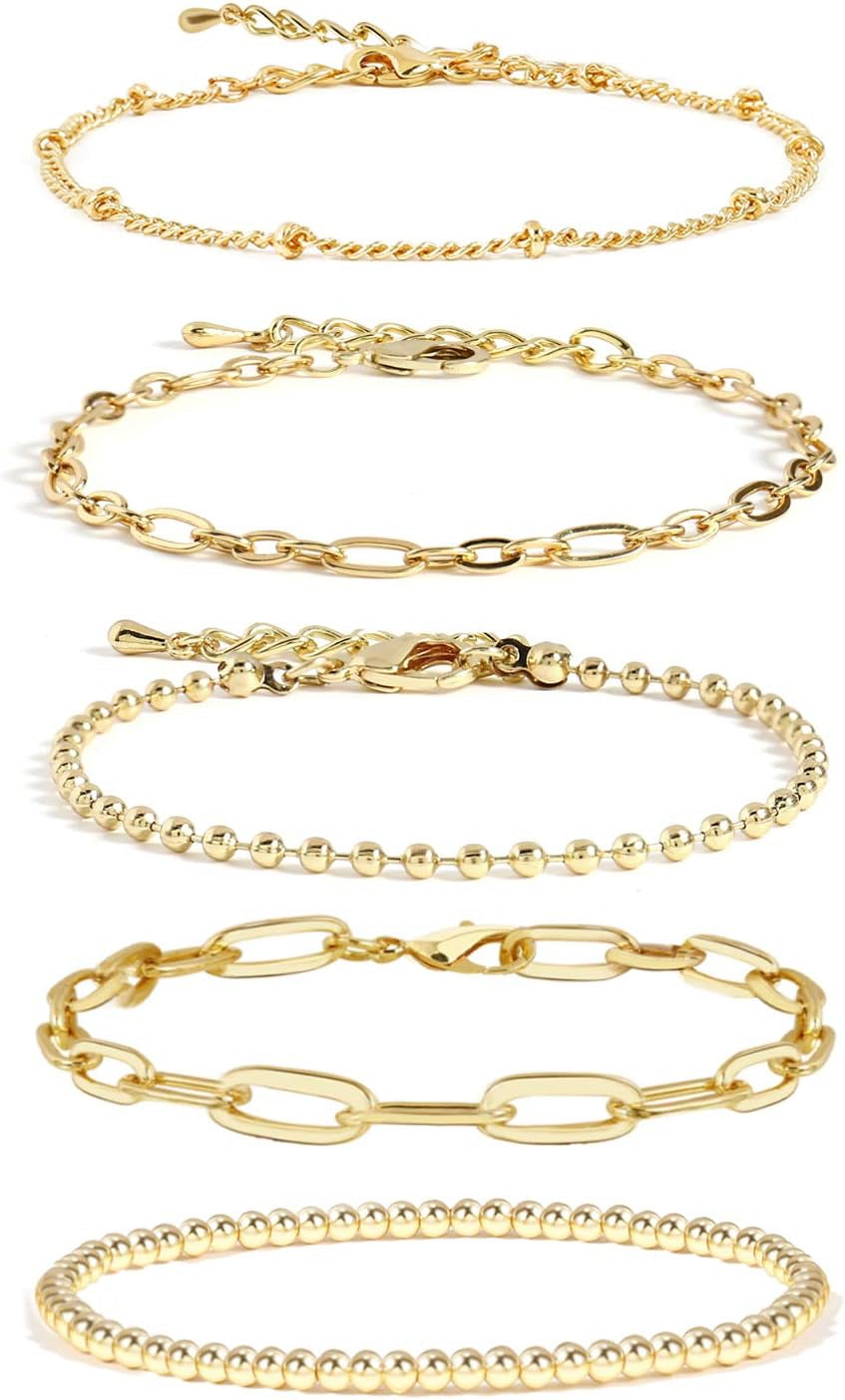Waterproof Gold Chain Bracelet for Women Non Tarnish,14K Gold Plated Stainless Steel Link Dainty Bracelets Stake Layered Bracelet Set Hypoallergen Gold Jewelry