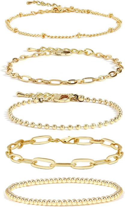 Waterproof Gold Chain Bracelet for Women Non Tarnish,14K Gold Plated Stainless Steel Link Dainty Bracelets Stake Layered Bracelet Set Hypoallergen Gold Jewelry