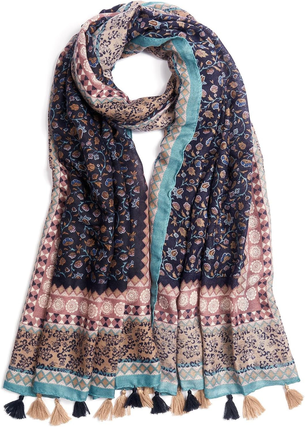 Scarf for Women Lightweight Soft Floral Leopard Printed Scarves Fall Winter Fashion Shawl Wrap with Fringe