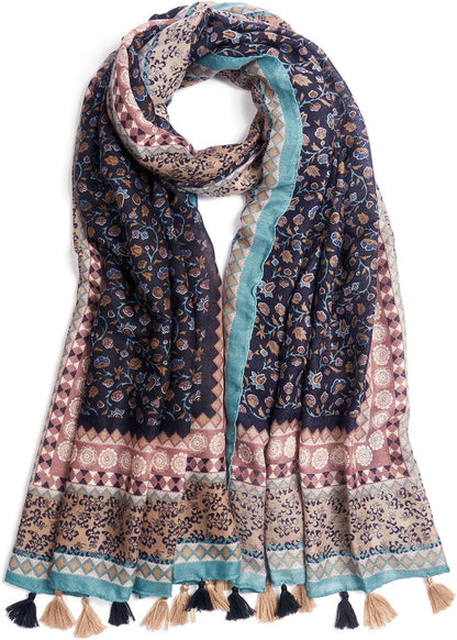 Scarf for Women Lightweight Soft Floral Leopard Printed Scarves Fall Winter Fashion Shawl Wrap with Fringe