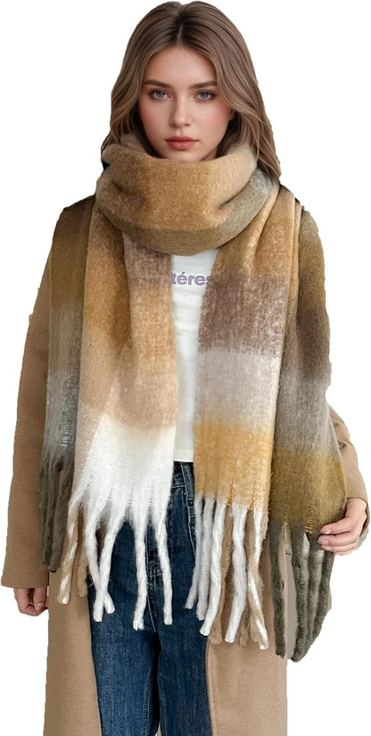 Women'S Winter Scarfs, Mohair Vintage Scarf for Women and Men, Large Chunky Scarf Cashmere Feel Blanket Wrap