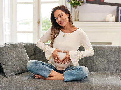 Women'S Maternity Shirts Bell Sleeve Pregnancy Tops Casual Boat Neck Maternity Clothes