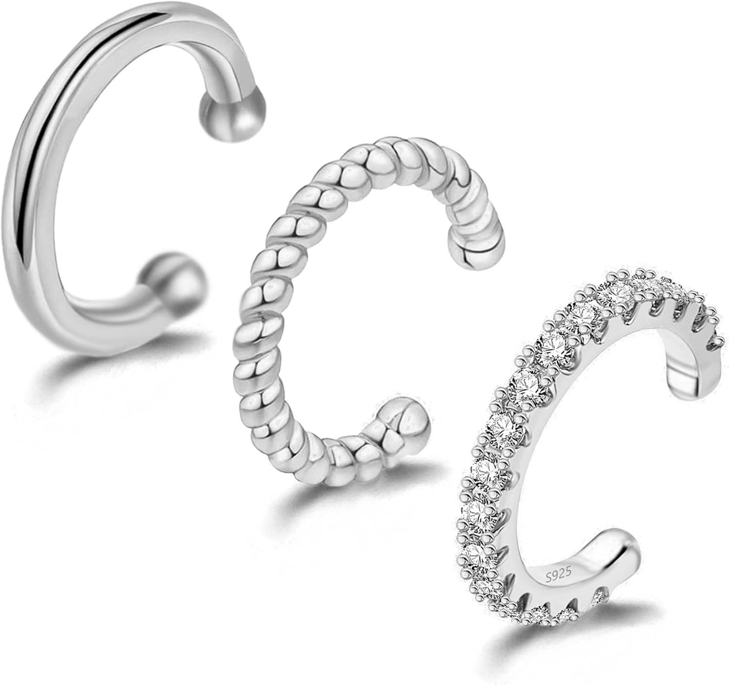 3Pcs Ear Cuffs Non Piercings, Teen Gifts Trendy Stuff Gold Silver Clip on Cuff Earrings Set Gifts for Teens Women Fashion Jewelry