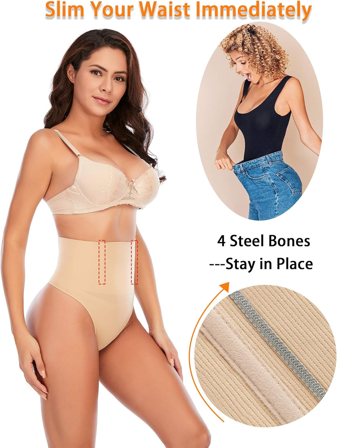 Seamless shaping thong panties side profile showing invisible panty line design