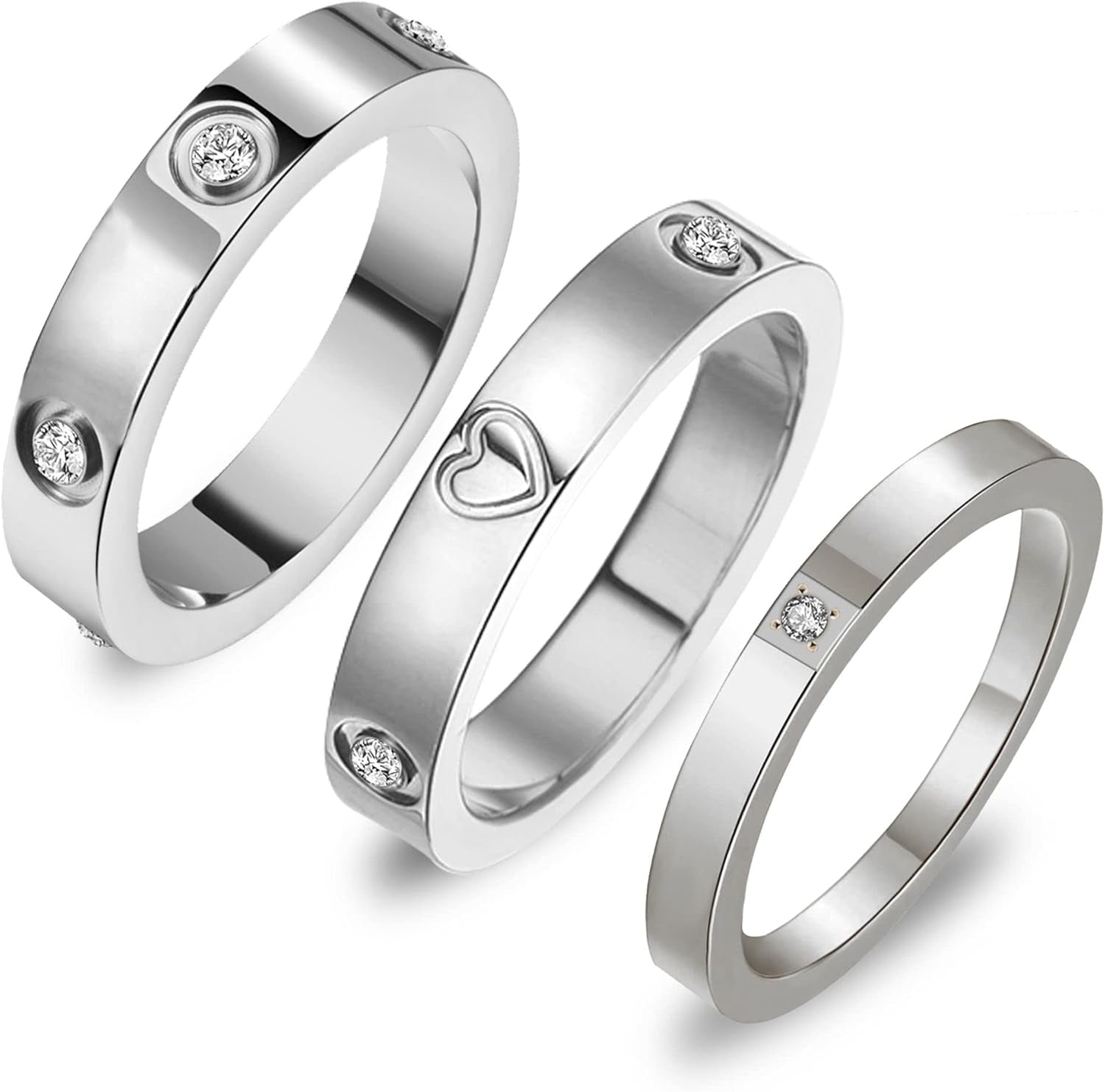 3PCS Love Friendship Ring Gold Ring Sets for Women Stainless Steel Wedding Statement Thumb Ring 18K Gold Silver Rose Plated Cubic Zirconia Rings Jewelry Gifts for Her