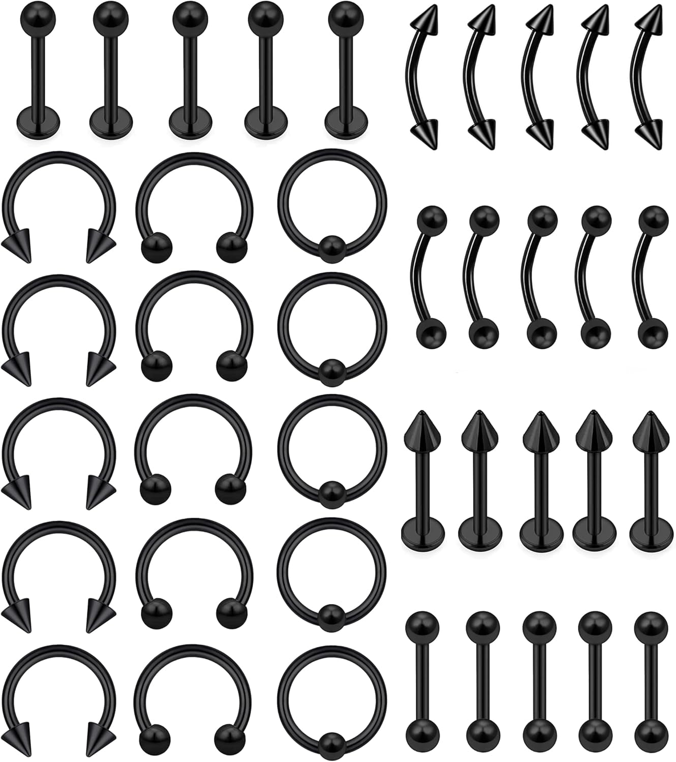 40Pcs 16G Lip Rings Surgical Steel Jewelry Labret Monroe Barbell Daith Tragus Helix Piercing Septum Nose Ring Eyebrow Body Jewelry for Women Men