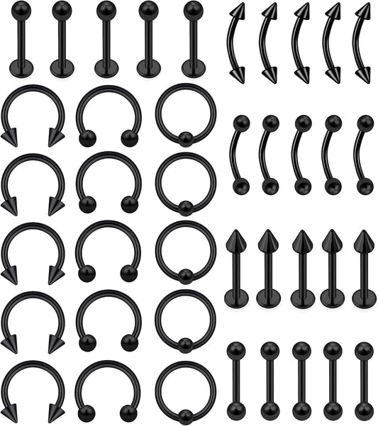 40Pcs 16G Lip Rings Surgical Steel Jewelry Labret Monroe Barbell Daith Tragus Helix Piercing Septum Nose Ring Eyebrow Body Jewelry for Women Men