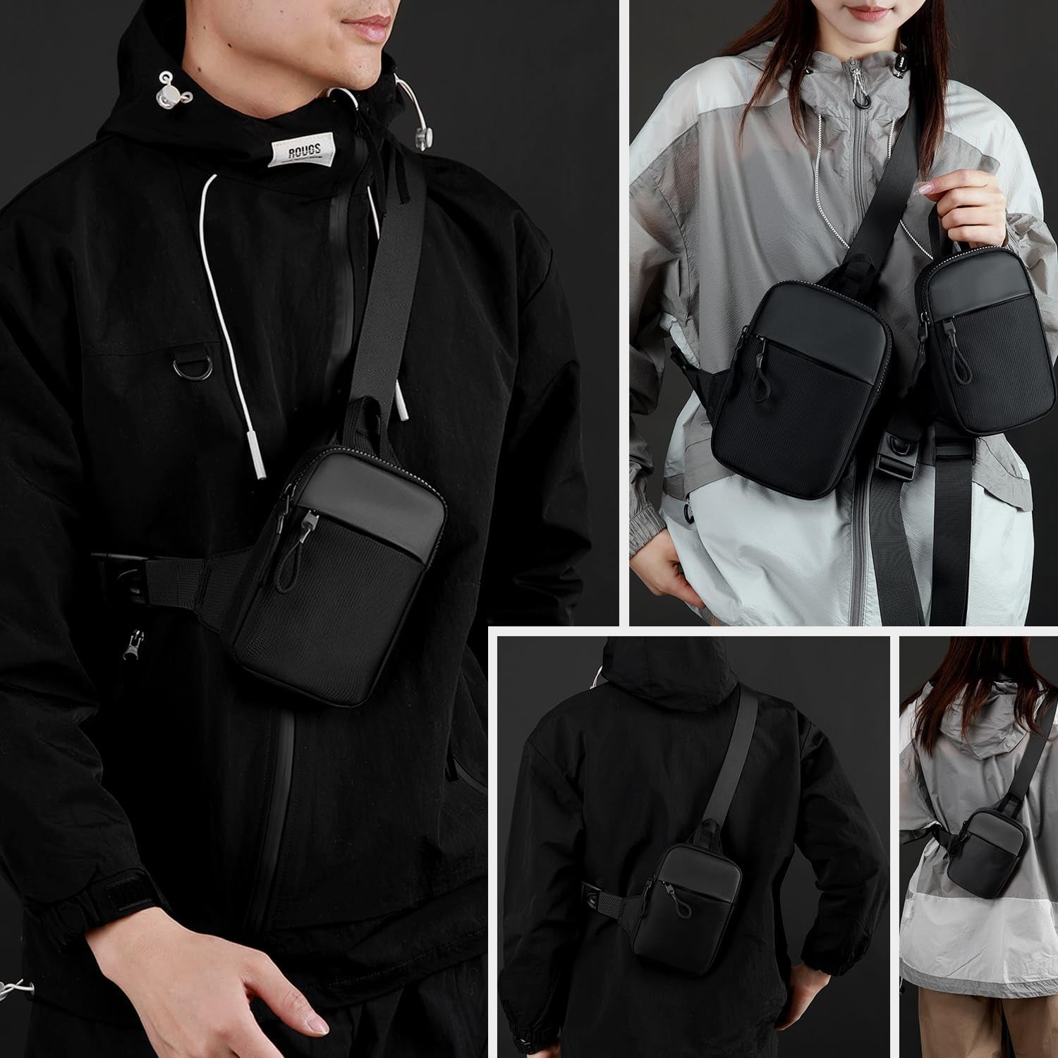 Black mesh fanny pack with secure phone holder compartment