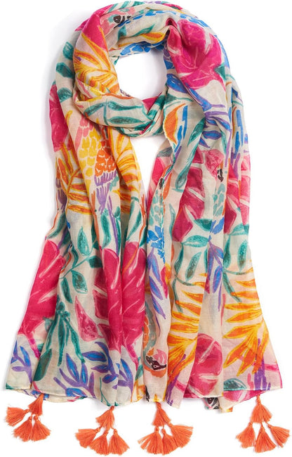 Scarf for Women Lightweight Soft Floral Leopard Printed Scarves Fall Winter Fashion Shawl Wrap with Fringe