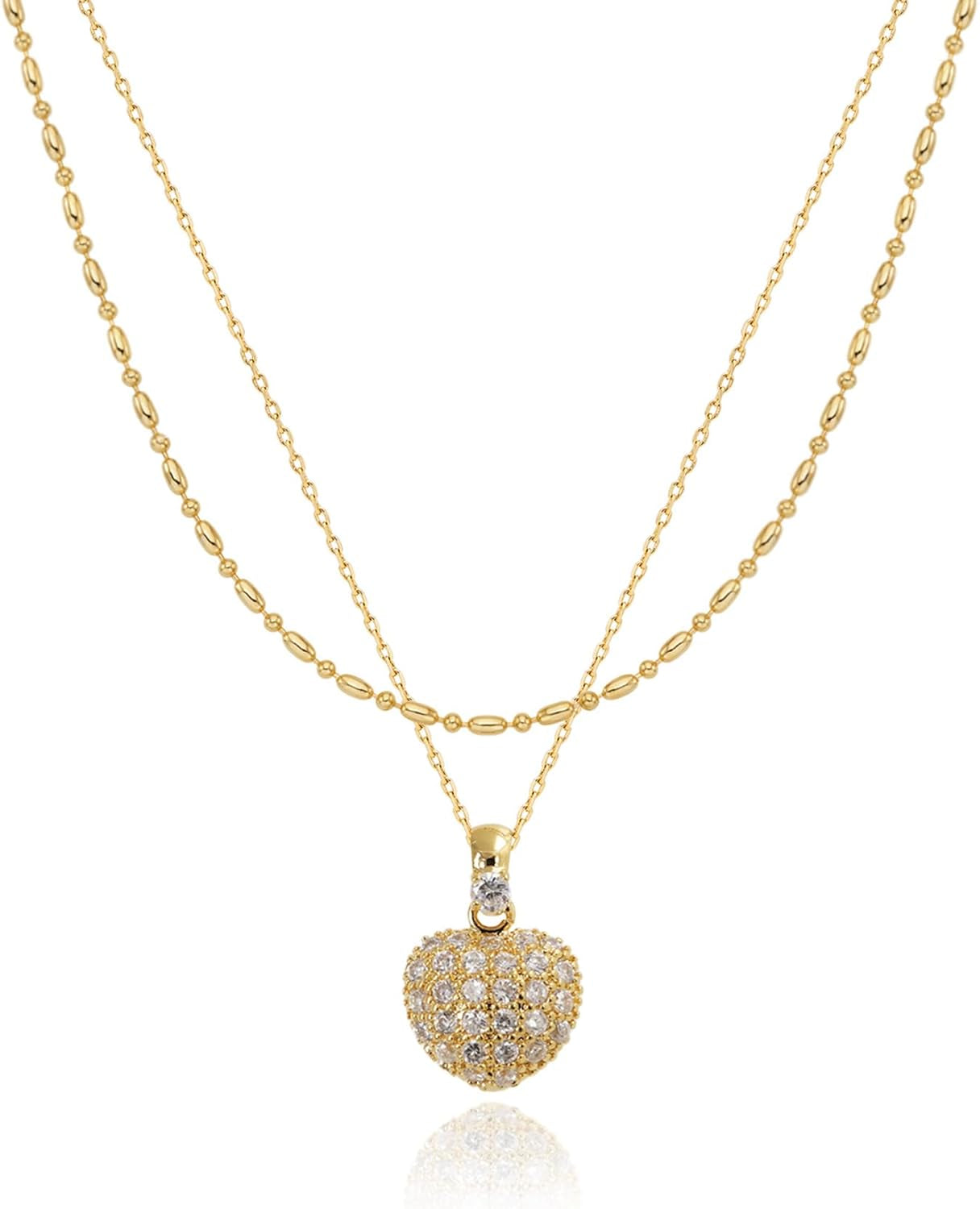 Layered Necklace for Women, 2 Strand Stainless Steel Chains with Clover, Butterfly or Heart Pendant, Dainty Fashion Jewelry Gift