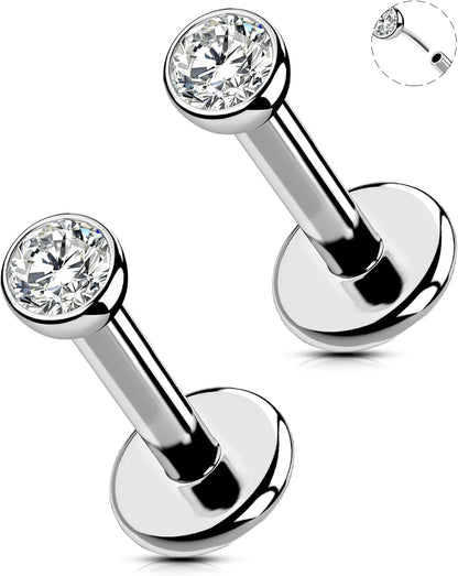 OUFER 2Pcs 20G/18G/16G G23 Titanium Threadless Nose Stud Earrings Flat Back Tiny CZ Small Nose Helix Cartilage Tragus Conch Labret Medusa Monroe Piercing Jewelry for Women Men