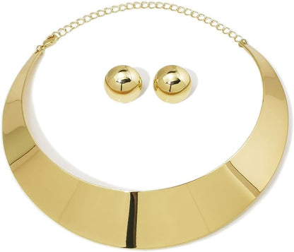 Hewill Chunky Gold Necklace Big Statement Chunky Necklace for Women African Tribe Wide Metal Choker Necklaces Jewelry