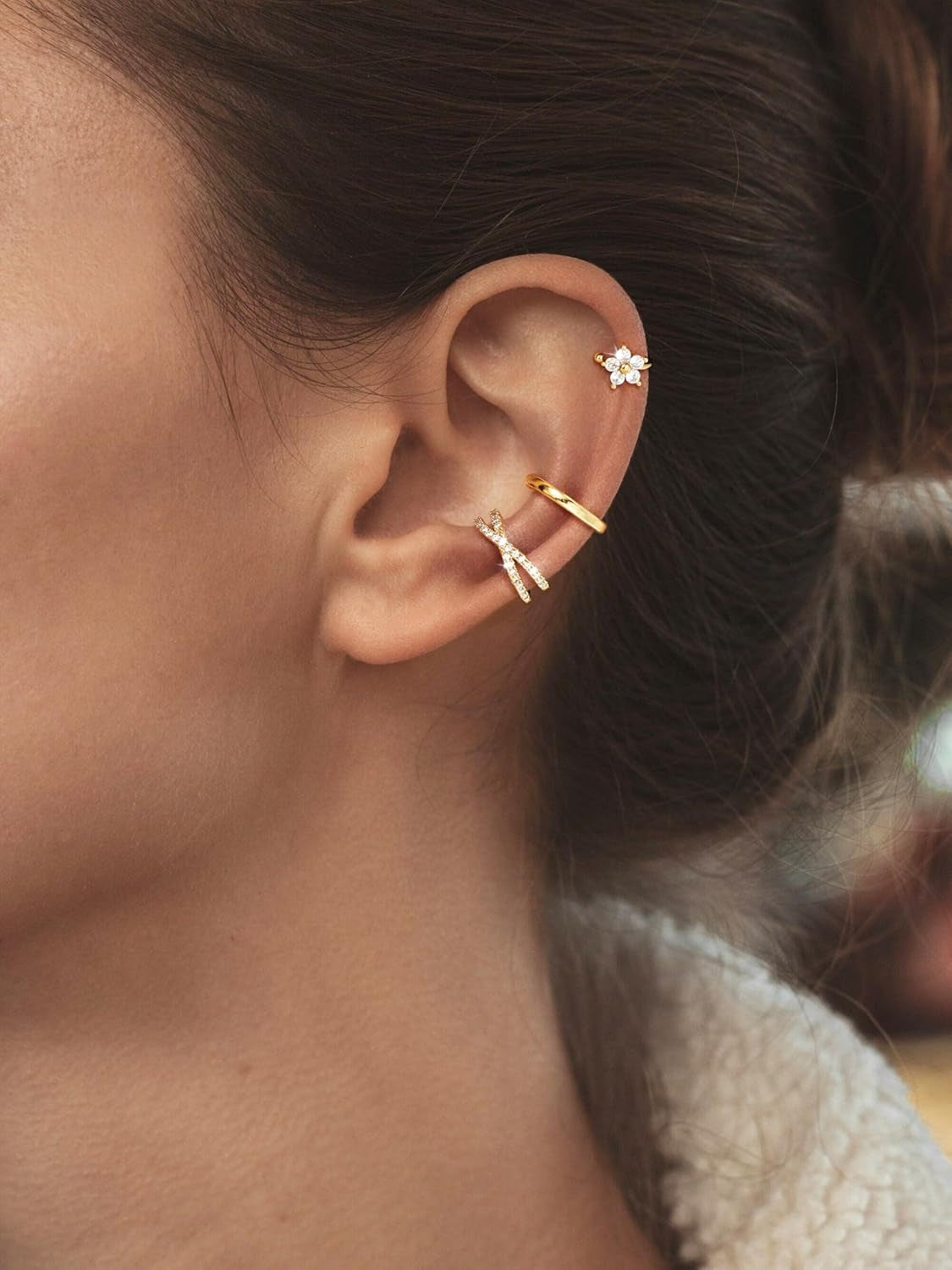 14K Gold Plated Ear Cuff Earrings for Women, Dainty Ear Cuffs Clip on Earrings Non Piercing Trendy Cubic Zirconia Cartilage Hoop Earring Fashion Jewelry Valentine'S Day Gift Sets for Women