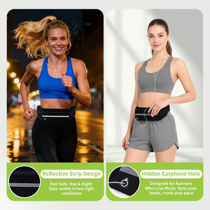 Fanny pack with headphone hole reflective safety strips