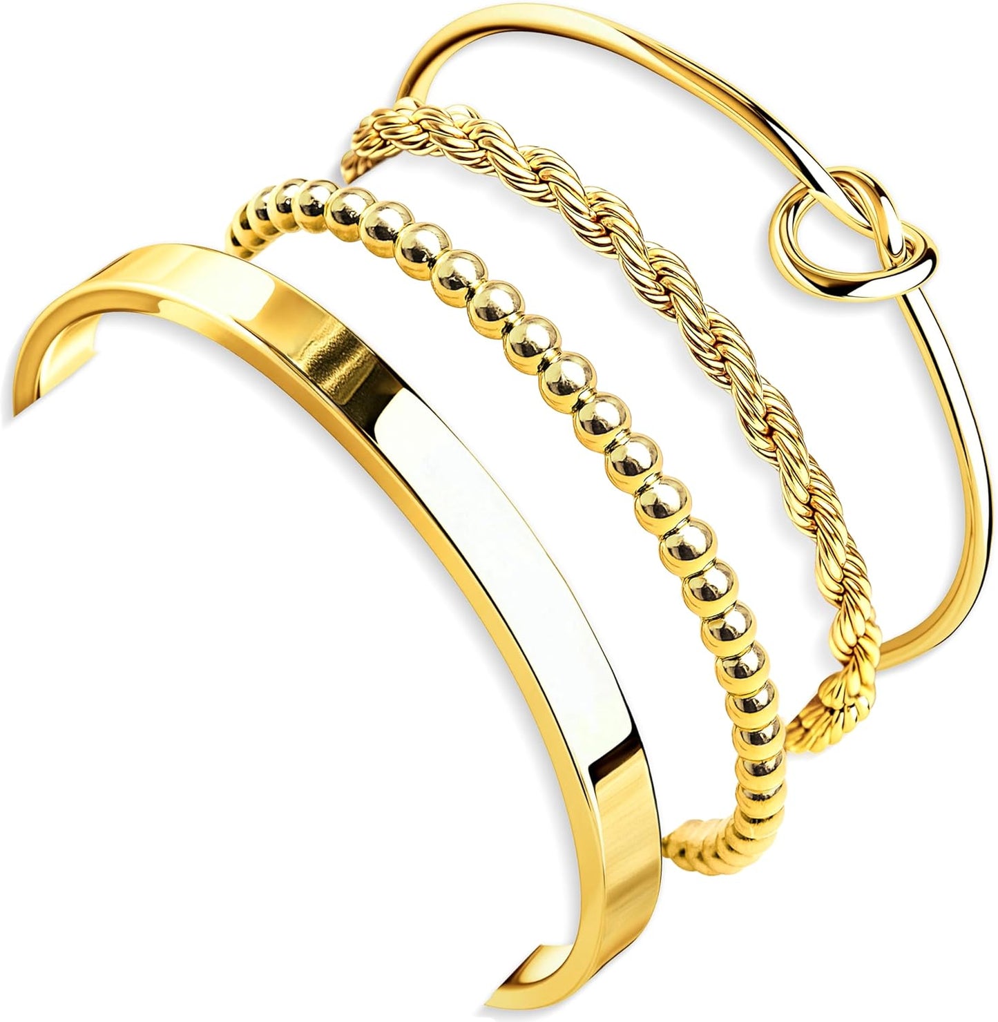 Womens bracelet stack with silver and gold plated cuff bangles