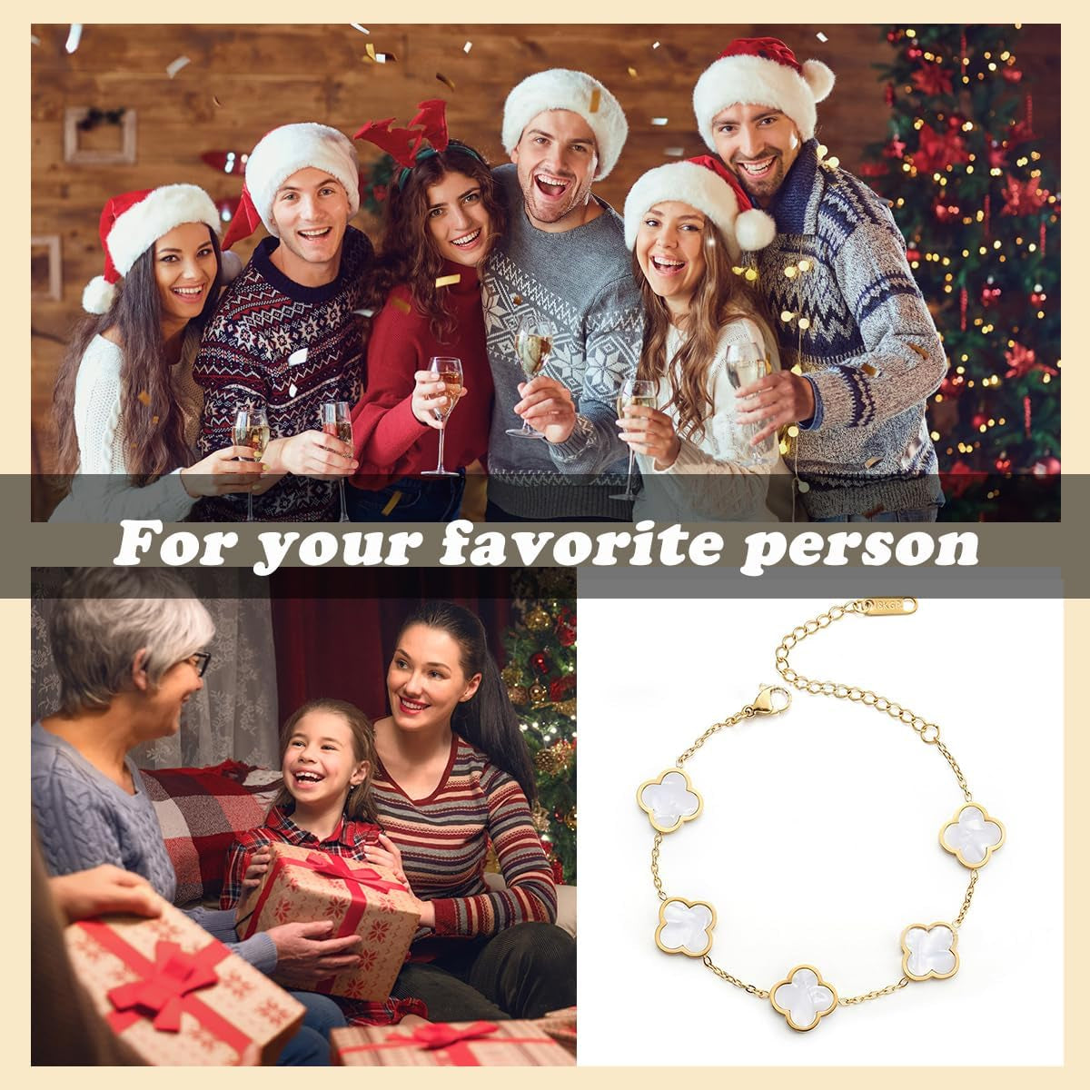 Women'S Four Leaf Clover 18K Gold Plated Lucky Bracelet, White/Black/Red/Blue Four Leaf Flower Adjustable Bracelet Women'S Fashion Jewelry Gifts