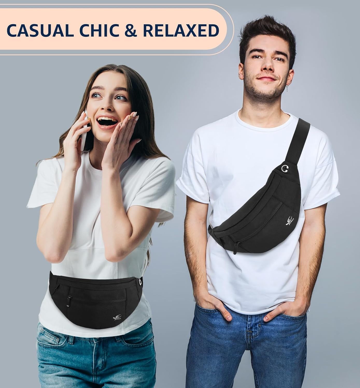 Four zippered pockets on spacious waist bag