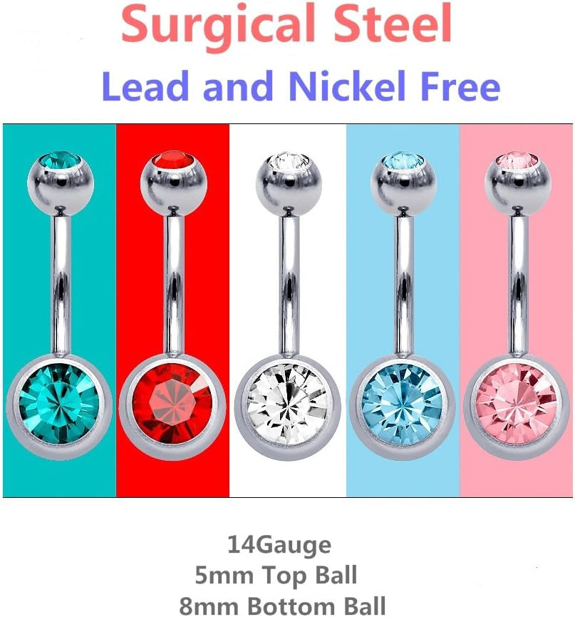 15 PCS Assorted Colors Belly Button Ring Surgical Steel Hypoallergenic Lead and Nickel Free,14 Gauge Navel Piercing Body Jewelry
