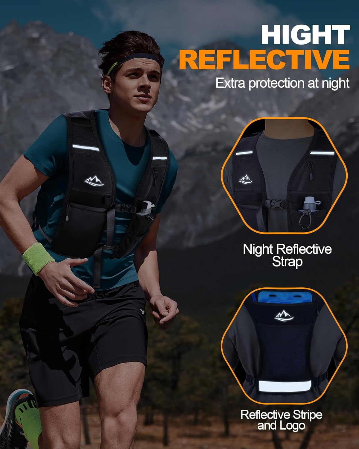 Reflective strips on marathon running vest visibility