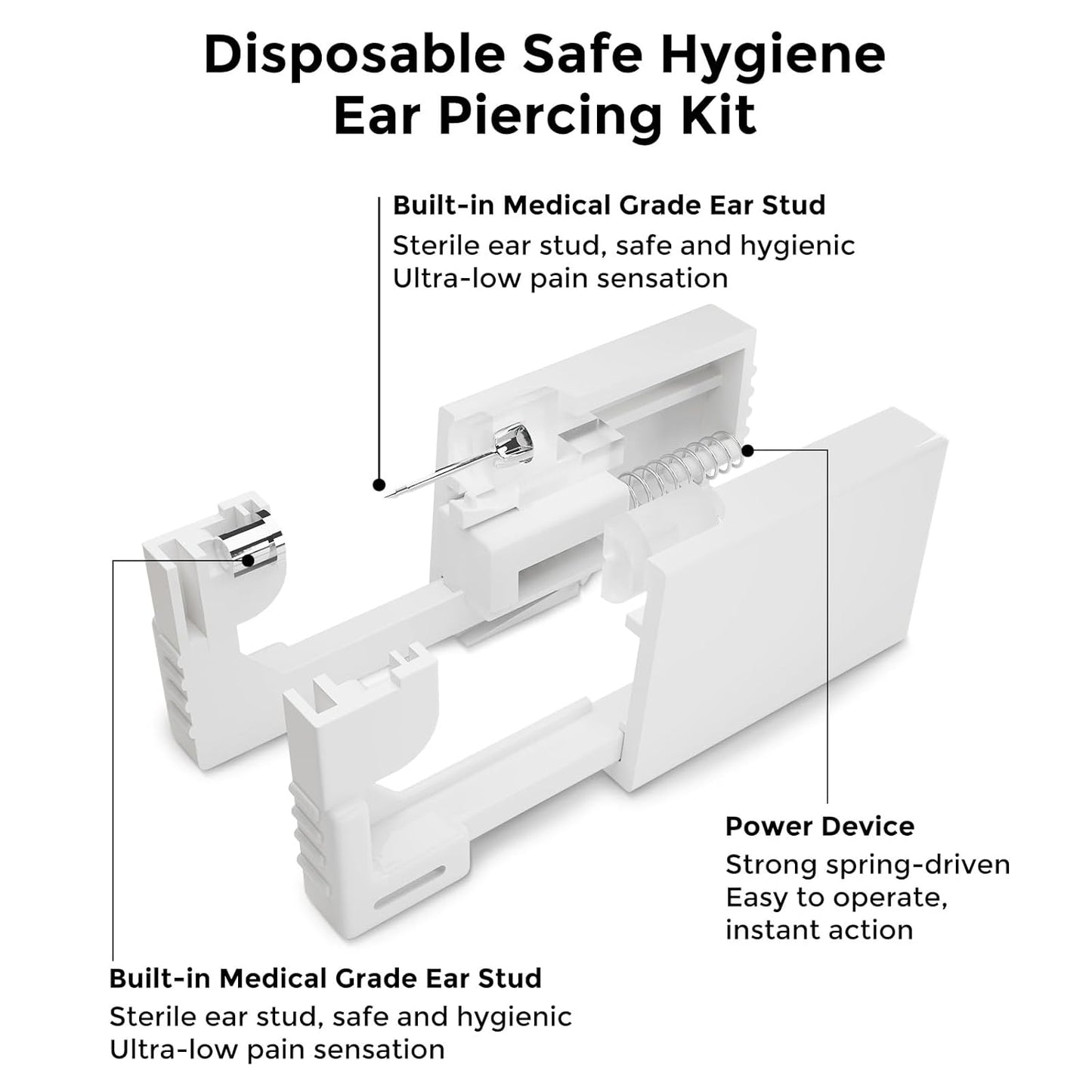 Ear Piercing Kit | Disposable Ear Piercing Gun Kit Made in 316L Surgical Stainless Steel 4Mm - 4Prong Cubic Zirconia | at Home Self Piercing Kit with Earrings Studs