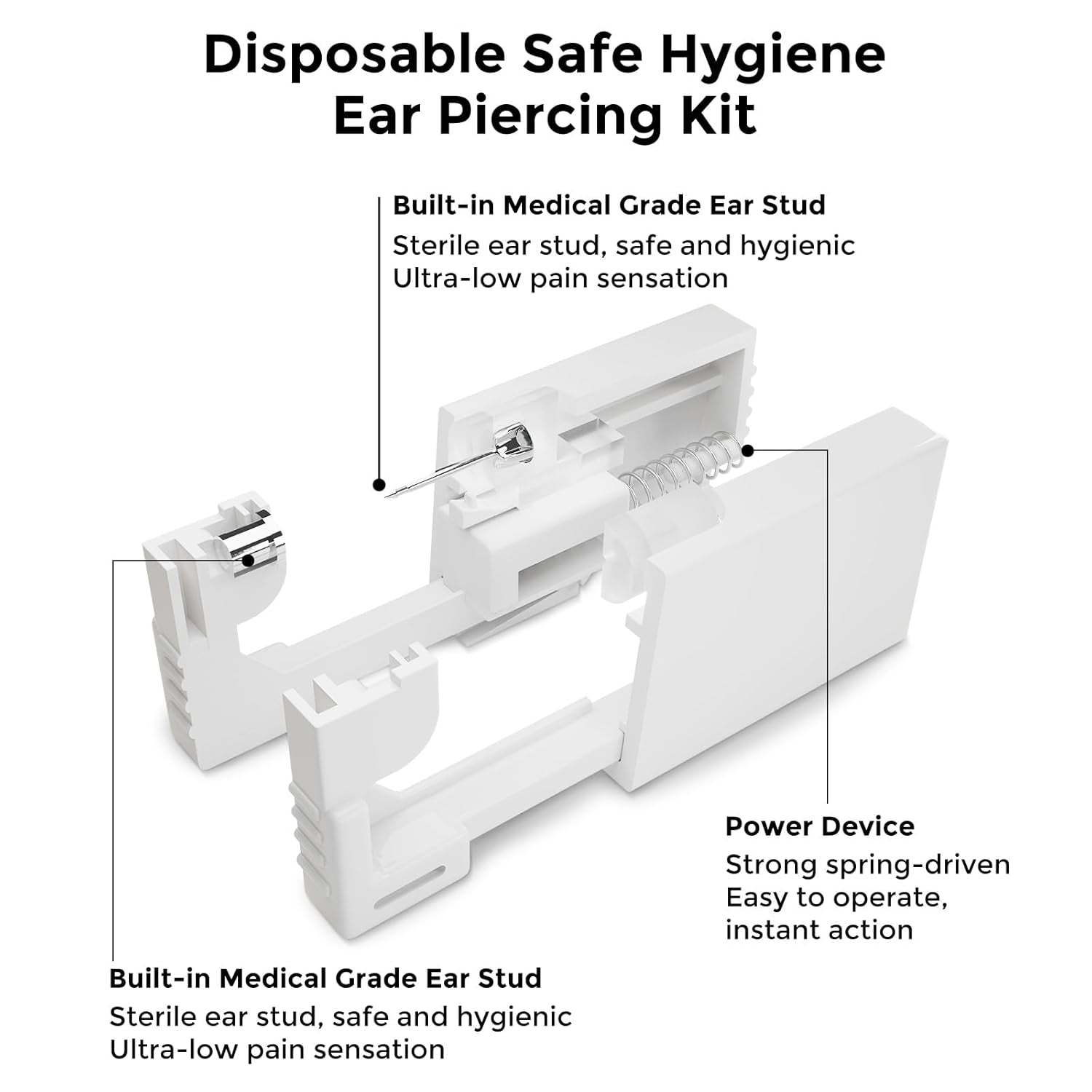 Ear Piercing Kit | Disposable Ear Piercing Gun Kit Made in 316L Surgical Stainless Steel 4Mm - 4Prong Cubic Zirconia | at Home Self Piercing Kit with Earrings Studs