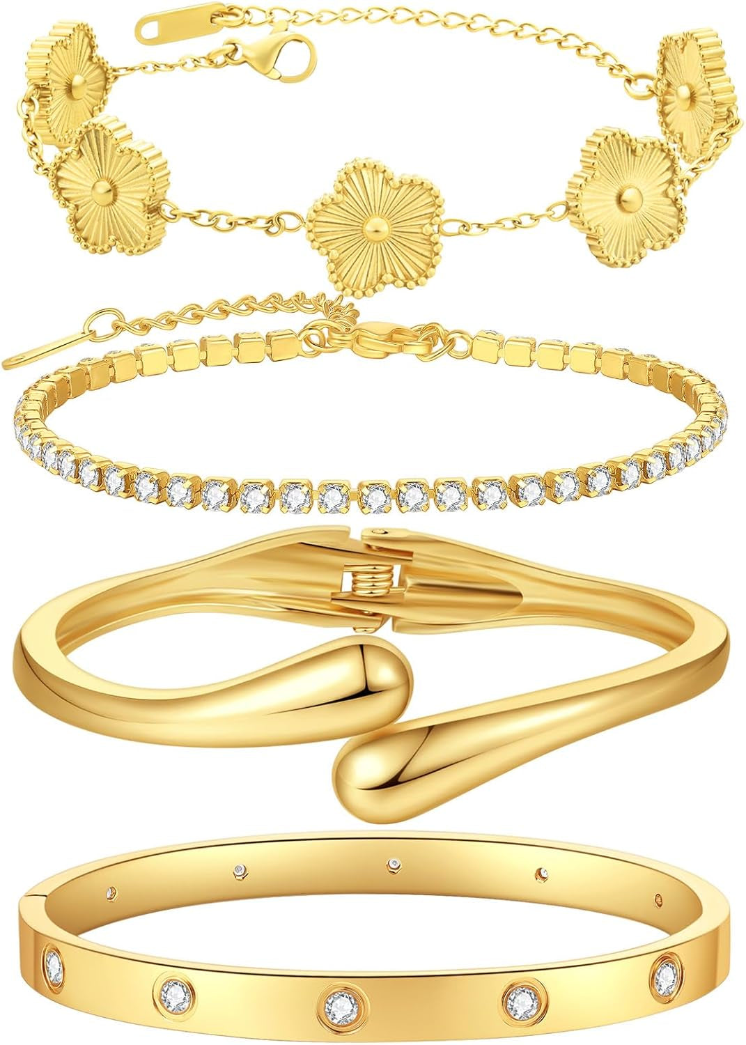 PDWZNBA gold plated stackable bracelet set with multiple styles