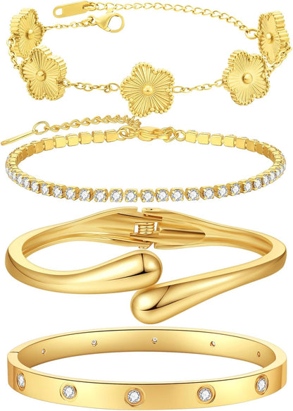 PDWZNBA gold plated stackable bracelet set with multiple styles