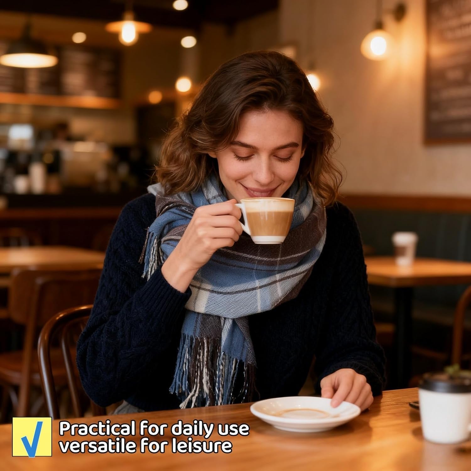 Plaid Winter Scarf for Women, 74X20 Inches, Soft Acrylic-Cotton Blend, Classic Design