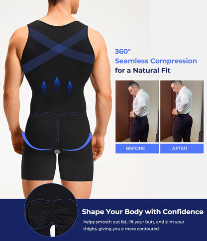 Mens shapewear bodysuit compression technology display