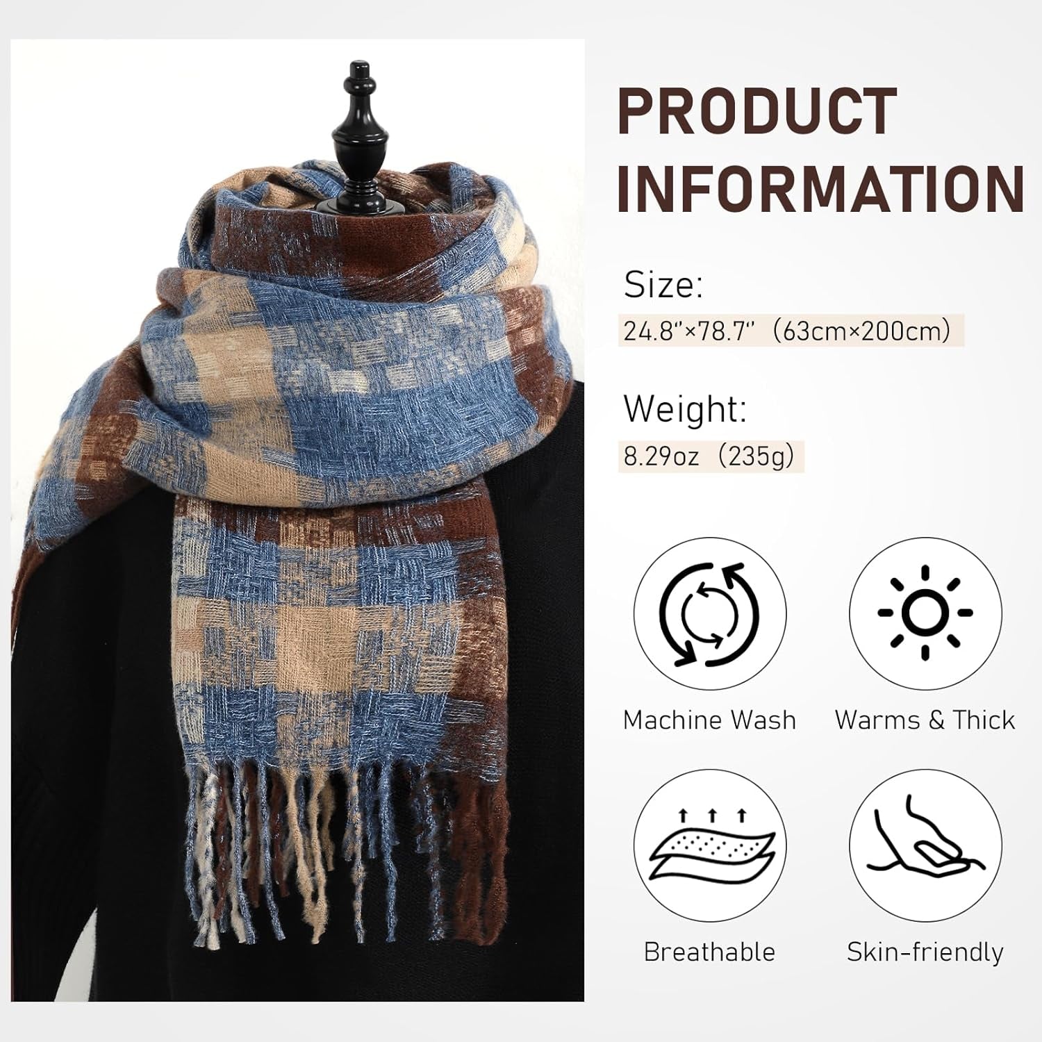 Winter Scarf for Women, Fashion Long Blanket Scarf Soft Feel Women'S Scarves & Wraps