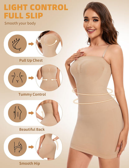 Seamless dress slip shapewear with tummy control feature
