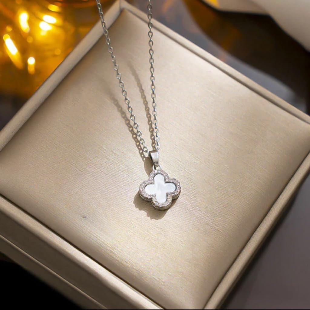 18K Gold Plated Clover Necklace, Crystal Rhinestone Inlay, Trendy Cute Simple Jewelry Gifts for Women