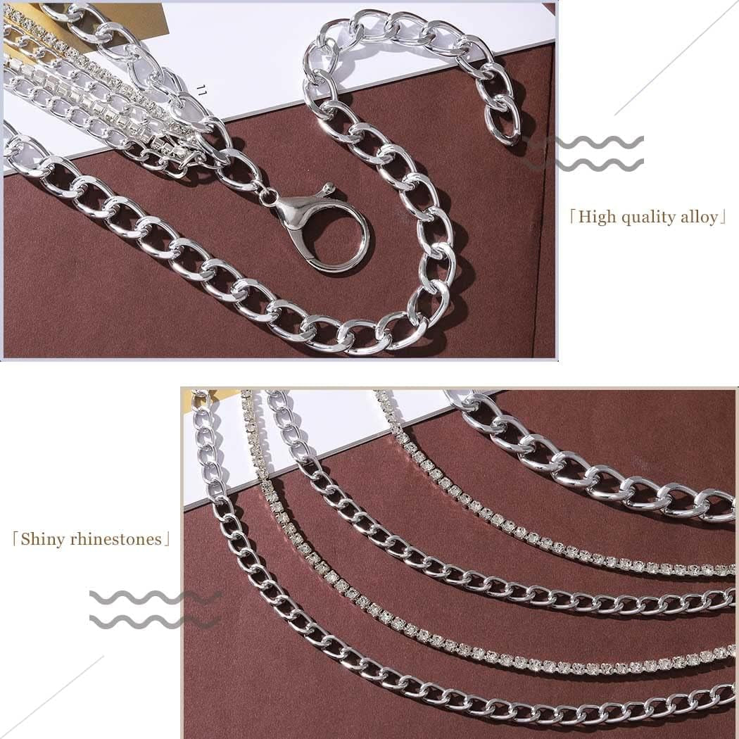 DRESBE Silver Chain Belt Rhinestone Waist Chains Boho Belly Body Chain Jewelry for Women