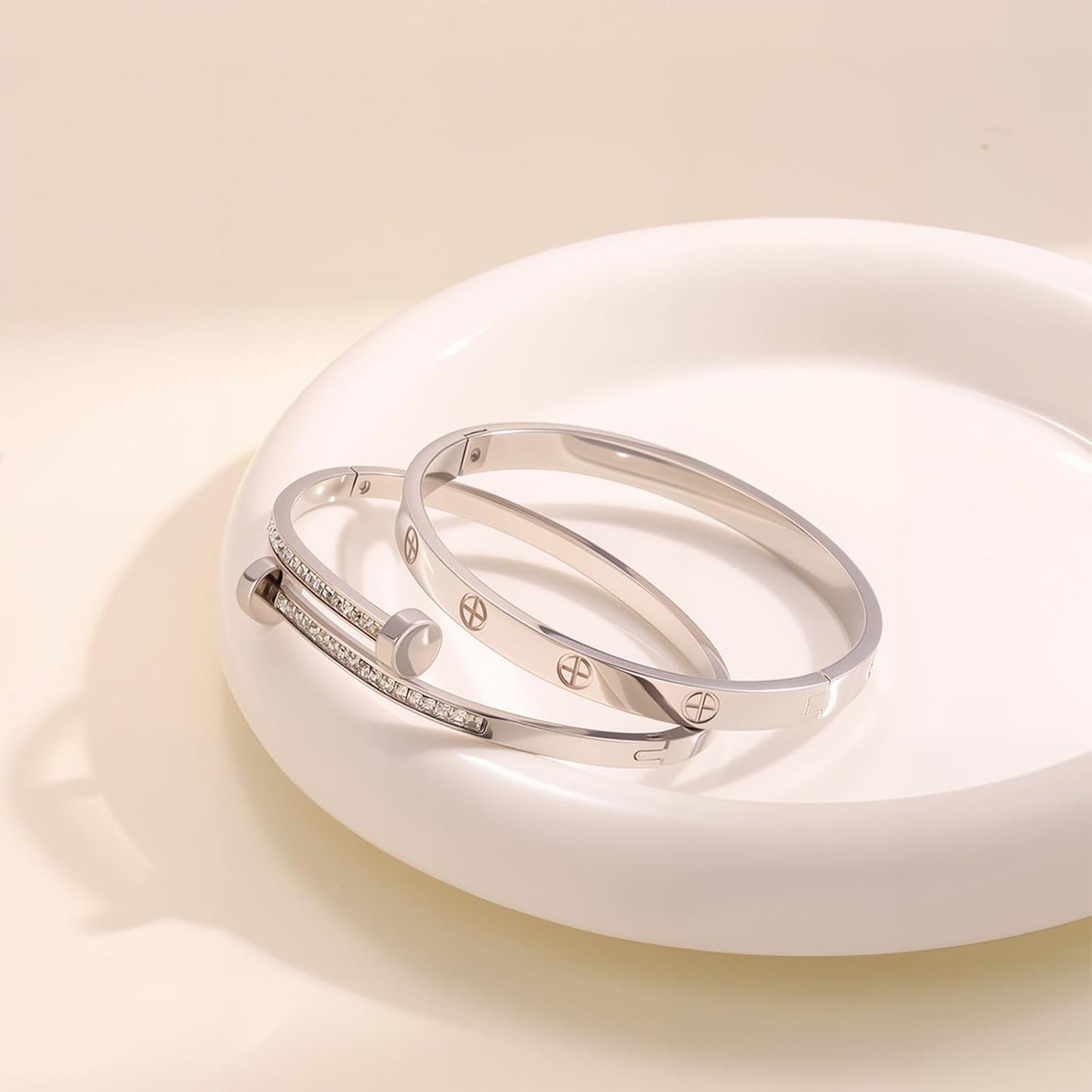 2PCS Gold Bracelets for Women Friendship & Love Theme Crystal Bangle Set Stainless Steel Non Tarnish Jewelry, Ideal Birthday Gift.