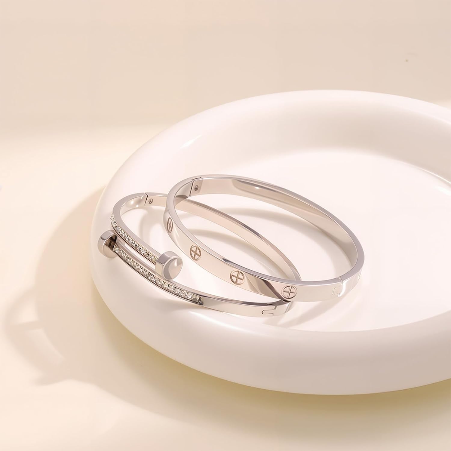 2PCS Gold Bracelets for Women Friendship & Love Theme Crystal Bangle Set Stainless Steel Non Tarnish Jewelry, Ideal Birthday Gift.