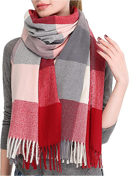 Wander Agio Women'S Fashion Scarves Long Shawl Winter Thick Warm Knit Large Plaid Scarf