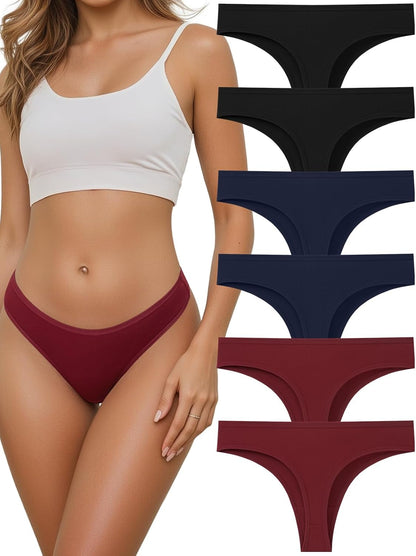 Comfortable cotton thong panties six-pack bundle