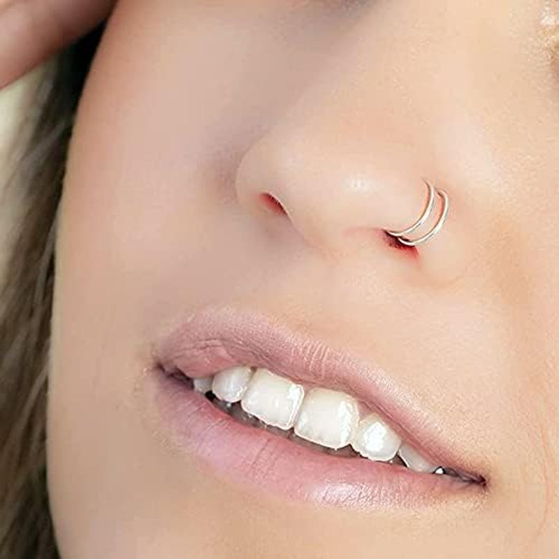 Vitaltyextracts Double Hoop Nose Ring 6Pcs Hypoallergenic Improved Softness Surgical Steel. 20 Gauge Spiral Nose Hoop Thin Nose Piercings Stainless Steel Body Jewelry for Women 0.8Mm*8Mm