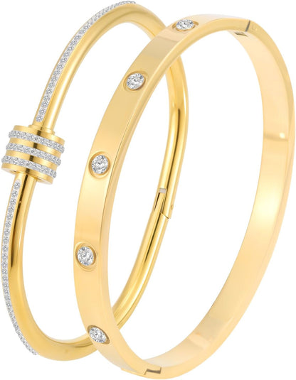 Silver Bangles for Women - Stainless Steel Love & Friendship Bracelet Set with Gift Box | Daily Wear & Party Jewelry